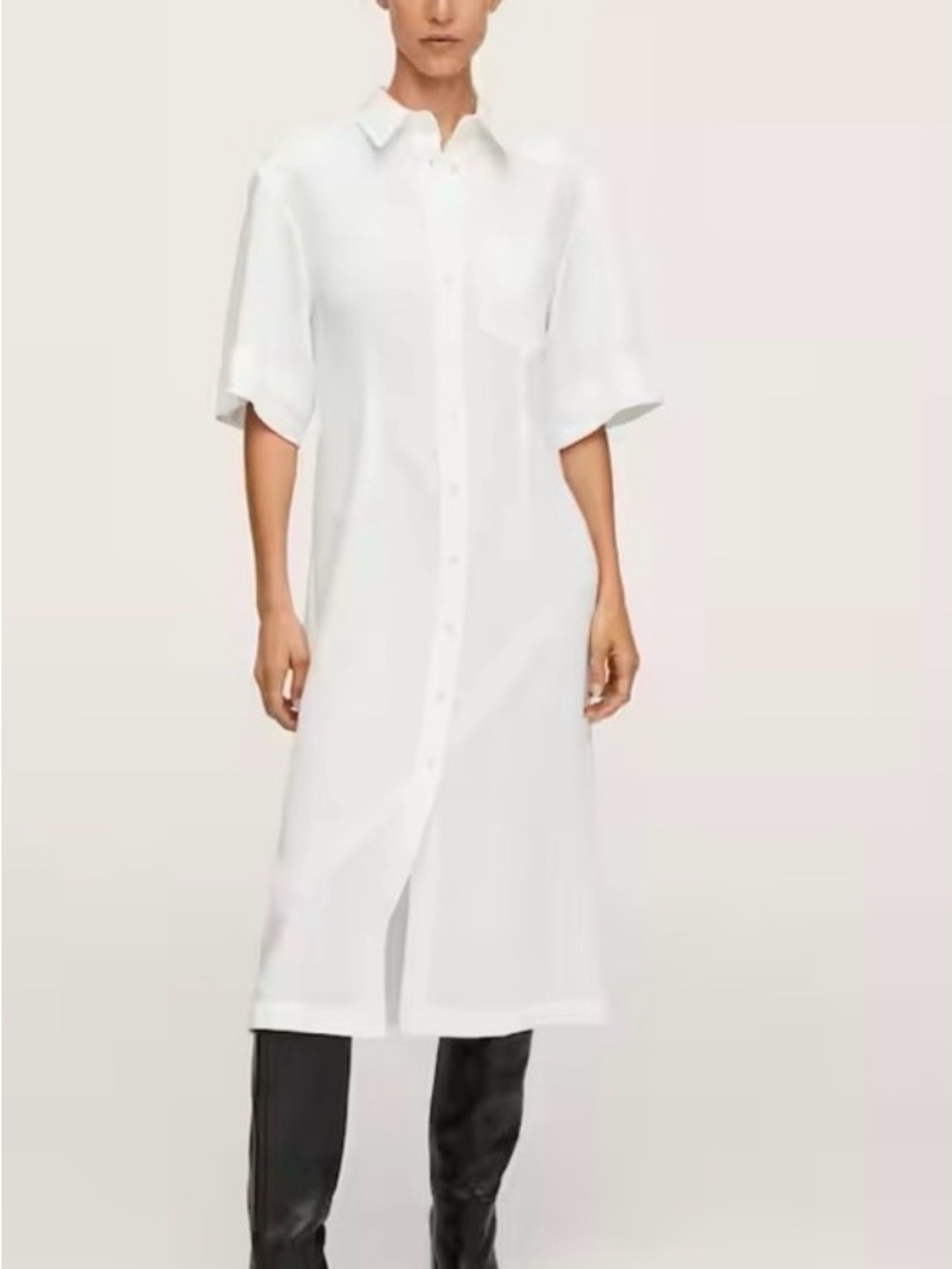 Mango White Button-Front Shirt Dress